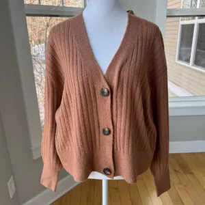 Old Navy Cognac Tan Wide Rib V Neck Cardigan Sweater Size Small thumbnail 5