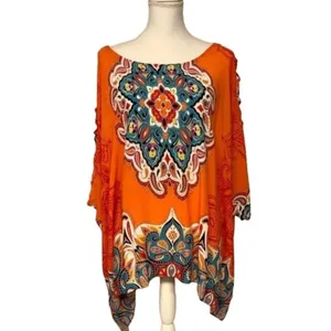 Melissa Paige Blouse Womens L Used Orange Blue thumbnail 5