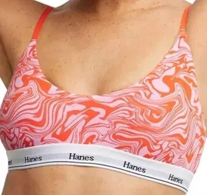 Hanes 2X Boho Paint Swirl Art Bralette V Neck Adjustable Abstract Pastel Funky thumbnail 1