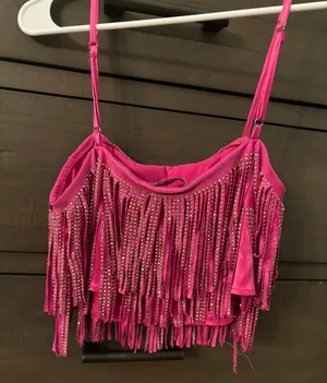 Blue B Collection Pink Rhinestone Fringe Tank Top thumbnail 4