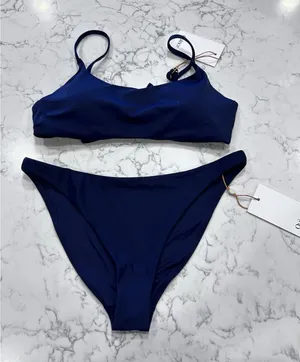 NWT Quince Deep Navy Italian Scoop Neck Bikini Top & Low Rise Bottom Set Small thumbnail 1