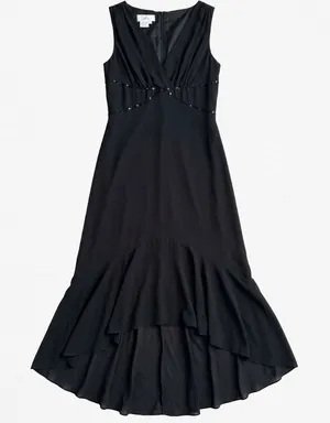 Morgan & Co Black Beaded High Low Ruffle‎ Hem Formal Dress Y2K Vintage Womens 14 thumbnail 1