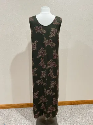 Erika Vintage 90s Two Piece Set Olive Green Floral Maxi Dress & Shacket Sz Small thumbnail 12