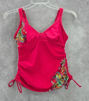 Athleta Pink Floral‎ Scrunch Tie Padded Swimwear Tankini Tank Top Medium 34 B/C thumbnail 1