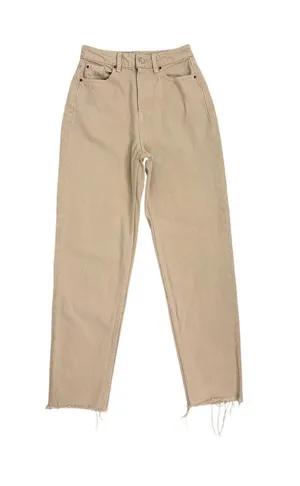 ZARA Ultra High Rise Mom Jean Tan Bleach Dye Frayed Denim Pants Size 2 thumbnail 1