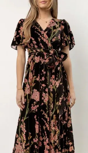 Women’s Bohme Jada Velvet Floral Maxi Dress Black Size S thumbnail 1