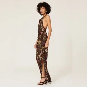 Amanda Uprichard Elektra Backless Gathered Side Slit Gown L Halter‎ Maxi Floral thumbnail 3