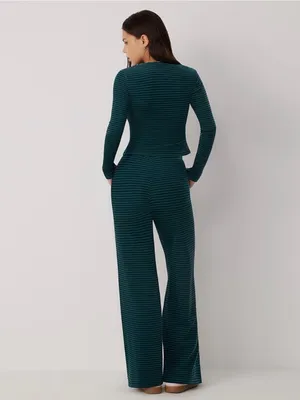 Women's Striped Two-Piece Lounge Set - Dark Teal thumbnail 3