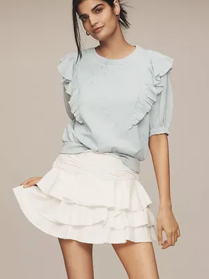 Anthropologie Short-Sleeve Ruffled Tie-Dye Sweatshirt thumbnail 1