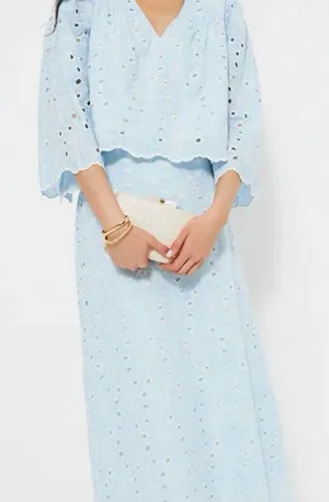 Tuckernuck Silas Blue Eyelet Cotton Midi Skirt Medium thumbnail 1