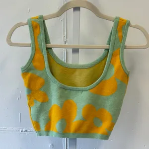 Bailey Rose Floral Knit Crop Tank Top Mint Green Yellow BRW0826-9 Small Soft thumbnail 2