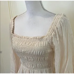 American Eagle elegant cream cotton long sleeve mini dress size small. thumbnail 2