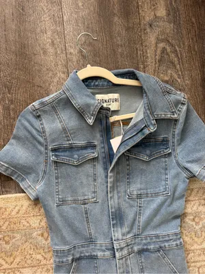 Signature 8 Light Blue Denim Jumpsuit Overalls - Women's Short Sleeve thumbnail 3