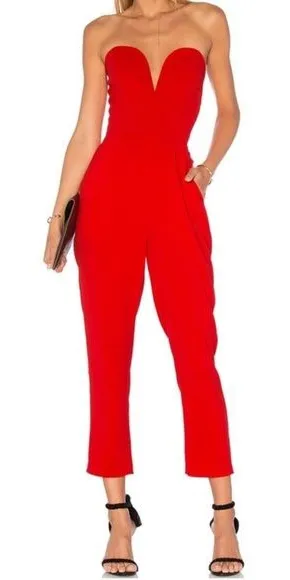 AMANDA UPRICHARD Red Cherri Sweetheart Jumpsuit NWOT Size‎ P thumbnail 1