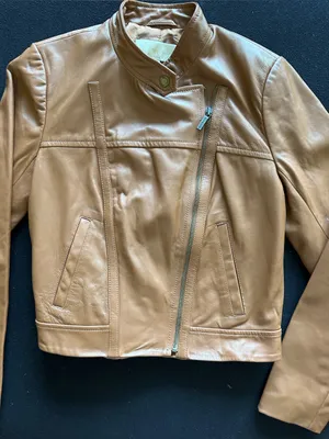 Michael Kors Genuine Leather Moto Jacket – Camel – Women's Size M thumbnail 2