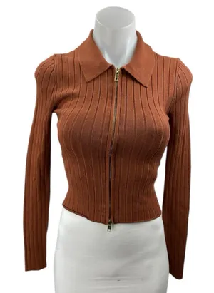Abercrombie & Fitch Brown Long Sleeve Ribbed Knit Full Zip Collar Sweater Top XS thumbnail 1