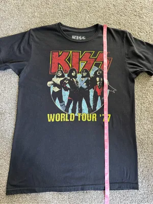 KISS World Tour ’77 Graphic Band Tee Black Medium Vintage Style Cotton Shirt thumbnail 6