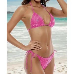 Amy Babe Sequin Halter Bikini Set Swimsuit Cheeky Pink Womans' S thumbnail 3