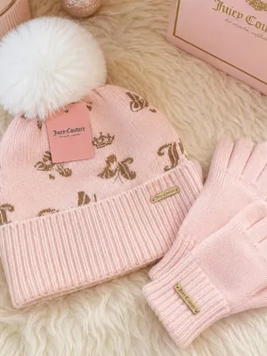 Juicy Couture Kids Pink Pom Pom Beanie & Gloves Set Fits Adults NWT thumbnail 3