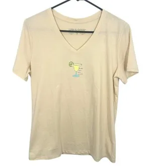 Life Is Good Womens Small Beige Margarita Graphic V Neck‎ T Shirt NWT Casual thumbnail 1