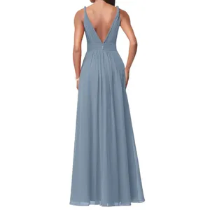 Azazie Maren A-Line Pleated Chiffon Dress in Dusty Blue, Size A10​​ thumbnail 2
