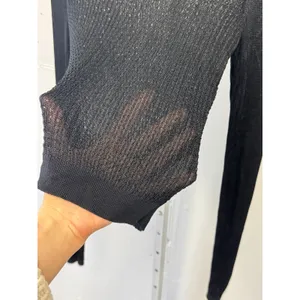 Free People Women's Sheer Mesh Open-Knit H20 Crew Pullover‎ Black Small thumbnail 5