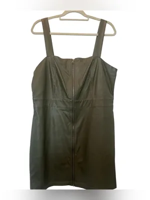 NWT Wild Fable faux leather zip-front mini pinafore dress in olive green thumbnail 2