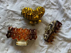 Set of 3 Decorative Vintage Hair Claw Clips- Gold toned thumbnail 1