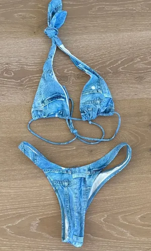 White Fox Halter Bikini Size S/M Blue thumbnail 1