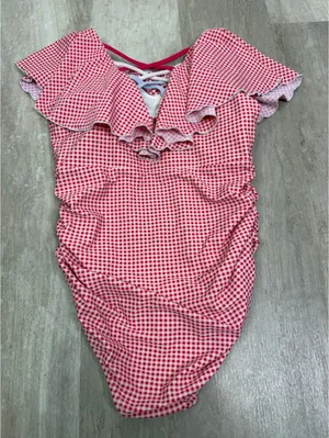 Love & Grow Red Gingham Plaid Ruffle One Piece Swimsuit Size Medium thumbnail 1