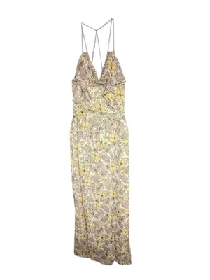 The Jetset Diaries TJD ⚘ Frangipani Maxi Dress ⚘ Gold Print ⚘ Large ⚘ Thigh Slit thumbnail 4
