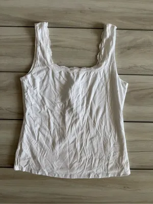 Montgomery Post Lace Trim Square Neck Knit Tank Top White Small NWT STITCH FIX thumbnail 4
