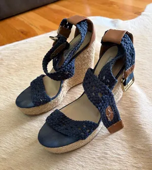 Steve Madden Navy Braided Espadrille Wedges with Tan Trim thumbnail 1