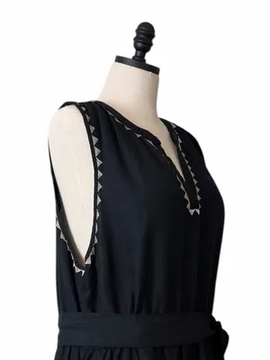 Soft Surroundings Embroidered Tiered Midi Dress Size 2X Linen Blend Belted Black thumbnail 8