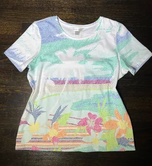Christopher & Banks Tropical Beach Floral Mosaic Short-Sleeve Round Neck Tee L thumbnail 1