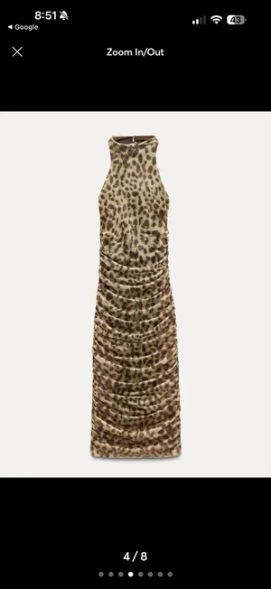 Zara Leopard-Print Ruched Midi Dress in Tan thumbnail 3