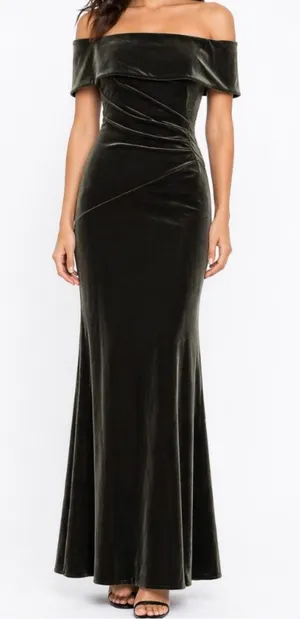 XScape Gown Off-The-Shoulder olive green thumbnail 1