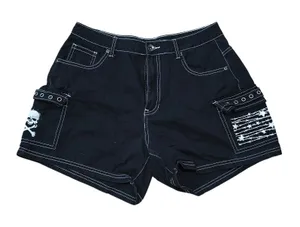 Hot Topic Size 11 Black Shorts Fold Over Side Pockets, Skull, Stars, Wire thumbnail 1