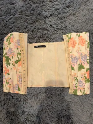 ZARA Multicolor Floral Corset Top Yellow Size M thumbnail 2