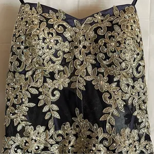 Blondie Nites Gown Juniors‎ Size 9 Navy Long Mesh Gown Corset Style Gold Prom thumbnail 7