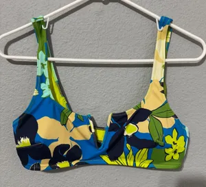 Aerie Real Good UPF 50 Tropical Floral Scoop V-Wire Bikini Bra M‎ Multicolor NEW thumbnail 1