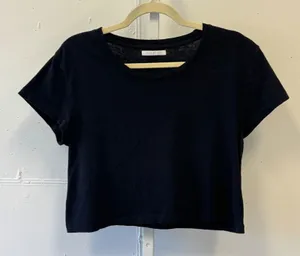 John Elliott Black Cotton Crew Neck Knit Short Sleeve Boxy Cropped Tee T-shirt thumbnail 1