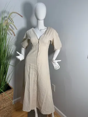 Commence Cotton & Linen Button-Front Knotted Long Dress size XS thumbnail 5