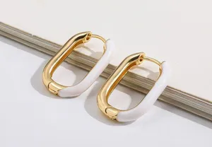 White & Gold Rectangular Hoop Earrings thumbnail 2