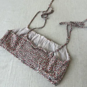 Altar'd State Floral Smocked Crop Top Red Blue Ditsy Print Tie Strap‎ XS thumbnail 4