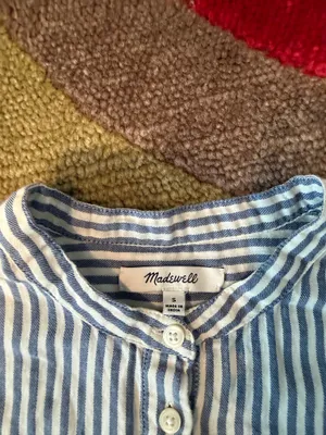 Madewell Striped Long Sleeve Popover Shirt 100% Cotton Blouse Women’s Size Small thumbnail 3