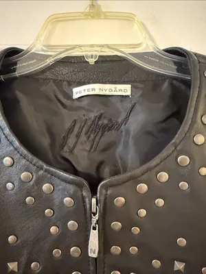 Peter Nygard Black Studded Leather-Front Jacket with zipper length 25” bust 36” thumbnail 2
