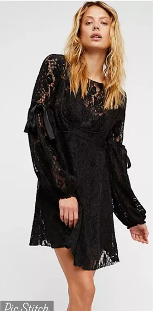 Super Cute Free People Ruby Black Lace Mini Dress! thumbnail 1