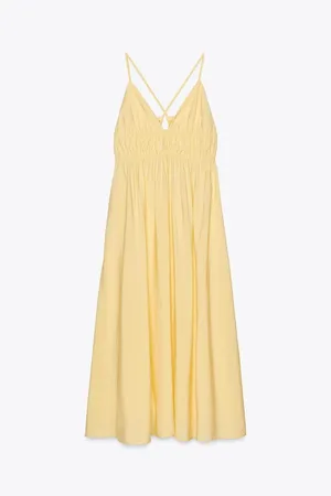 Zara Butter Yellow Bohemian Halter Cotton Maxi Dress thumbnail 6
