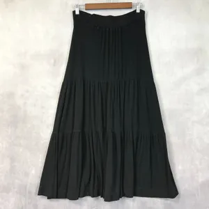 Tiered Button Front Maxi Skirt Size S Black Ribbed Stretchy Grunge Dark Cottage‎ thumbnail 2
